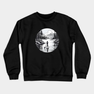 Serene Lake Paddleboarding Adventure Illustration Crewneck Sweatshirt